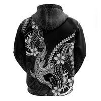 Black Aloha Hawaii Zip Hoodie Polynesian Shark Tattoo With Plumeria - Polynesian Pride