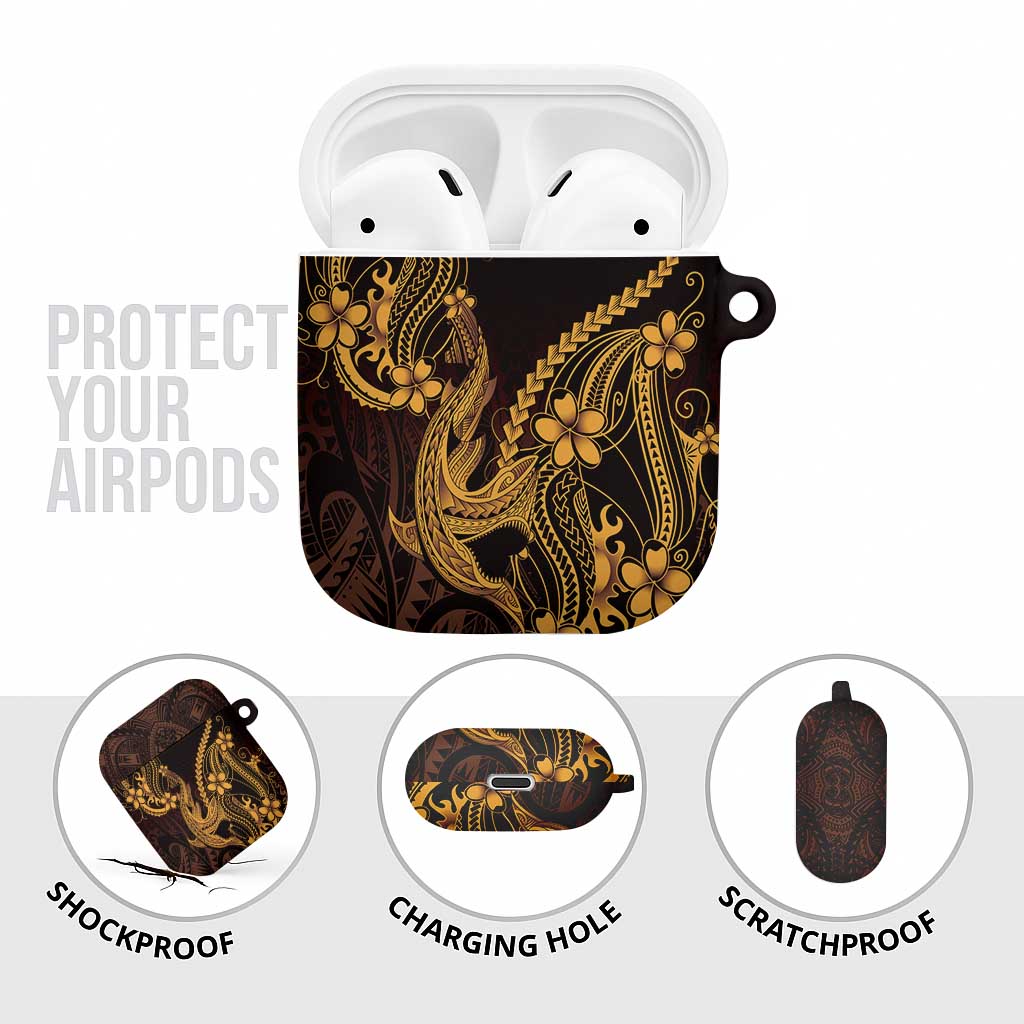 Gold Black Aloha Hawaii AirPods Case Polynesian Shark Tattoo With Plumeria - Polynesian Pride
