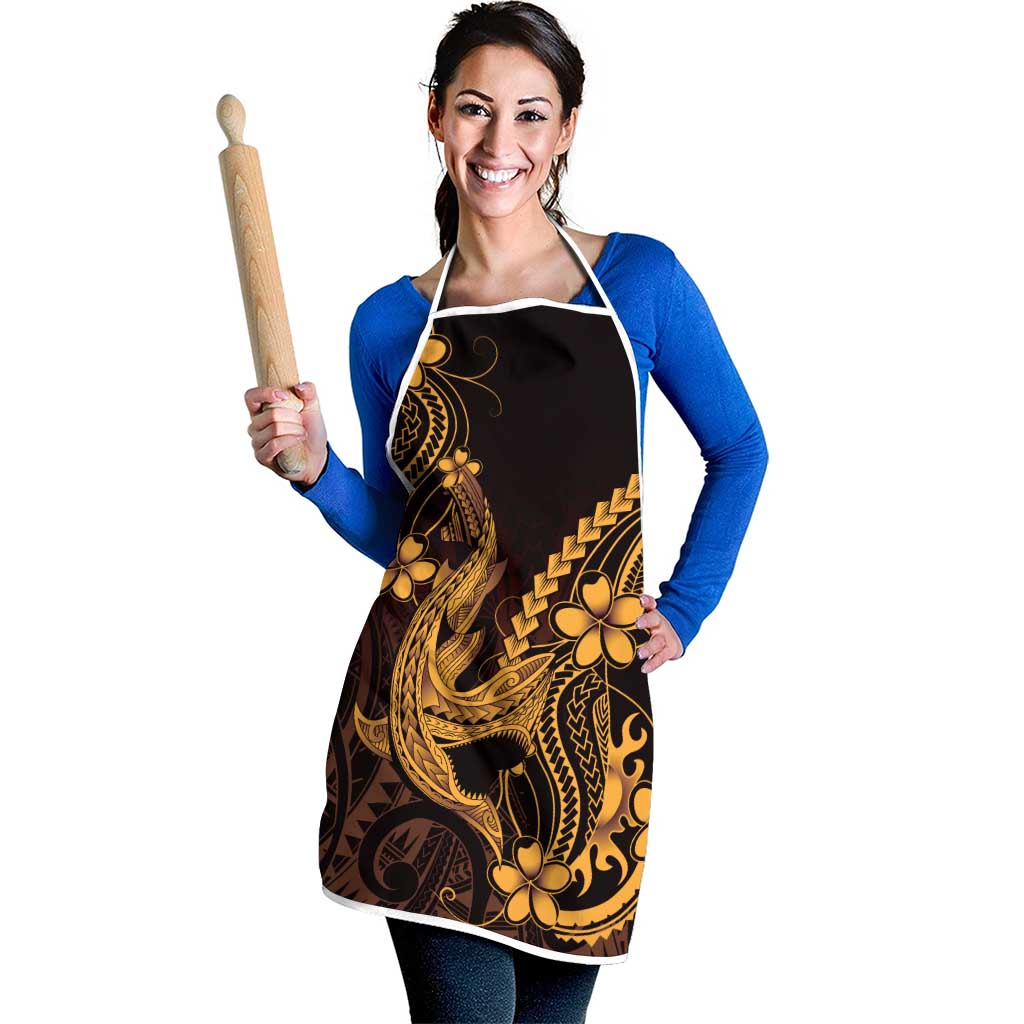 Gold Black Aloha Hawaii Apron Polynesian Shark Tattoo With Plumeria - Polynesian Pride