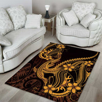 Gold Black Aloha Hawaii Area Rug Polynesian Shark Tattoo With Plumeria - Polynesian Pride