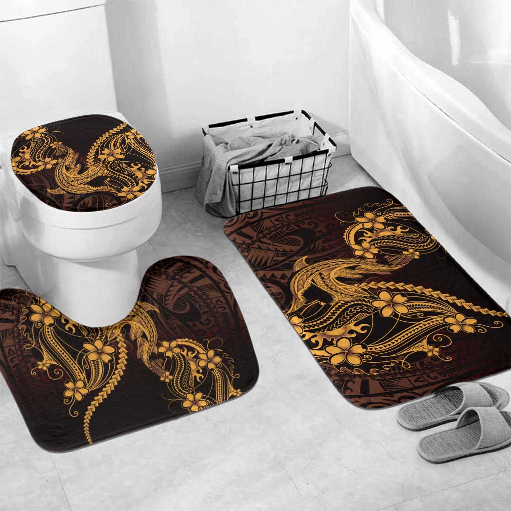 Gold Black Aloha Hawaii Bathroom Set Polynesian Shark Tattoo With Plumeria LT14 Mat Set Only (3 pcs) One Size Gold - Polynesian Pride