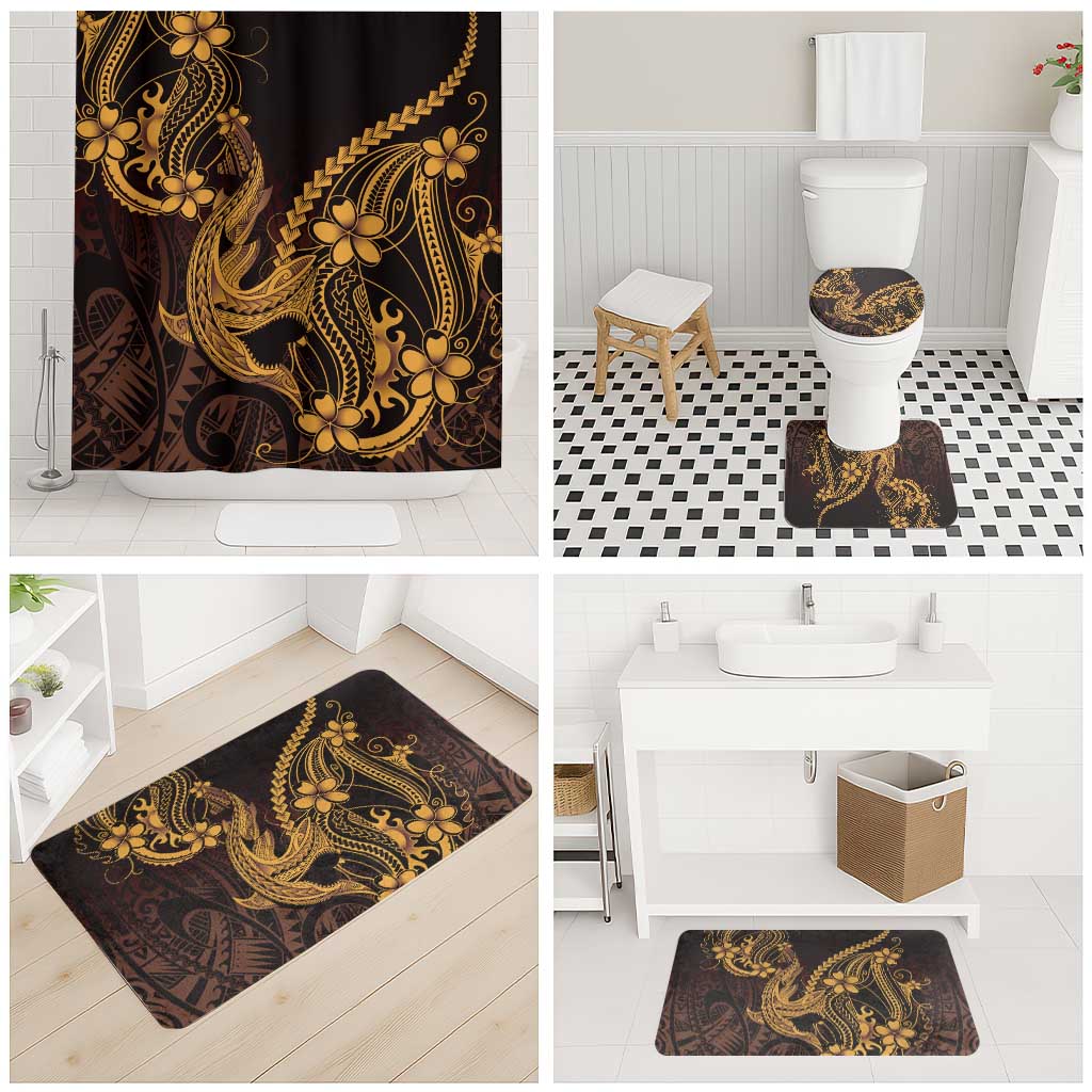 Gold Black Aloha Hawaii Bathroom Set Polynesian Shark Tattoo With Plumeria LT14 - Polynesian Pride