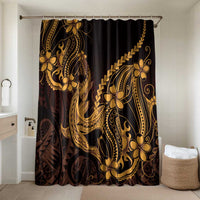 Gold Black Aloha Hawaii Bathroom Set Polynesian Shark Tattoo With Plumeria LT14 Shower Curtain Only Gold - Polynesian Pride