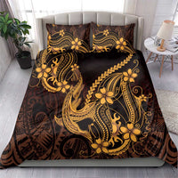 Gold Black Aloha Hawaii Bedding Set Polynesian Shark Tattoo With Plumeria - Polynesian Pride