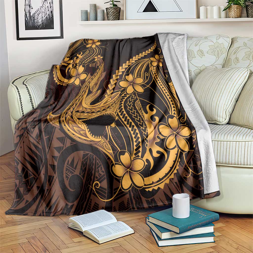 Gold Black Aloha Hawaii Blanket Polynesian Shark Tattoo With Plumeria LT14 Gold - Polynesian Pride