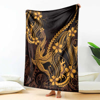 Gold Black Aloha Hawaii Blanket Polynesian Shark Tattoo With Plumeria - Polynesian Pride