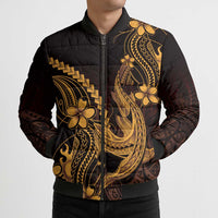 Gold Black Aloha Hawaii Bomber Puffer Jacket Polynesian Shark Tattoo With Plumeria - Polynesian Pride