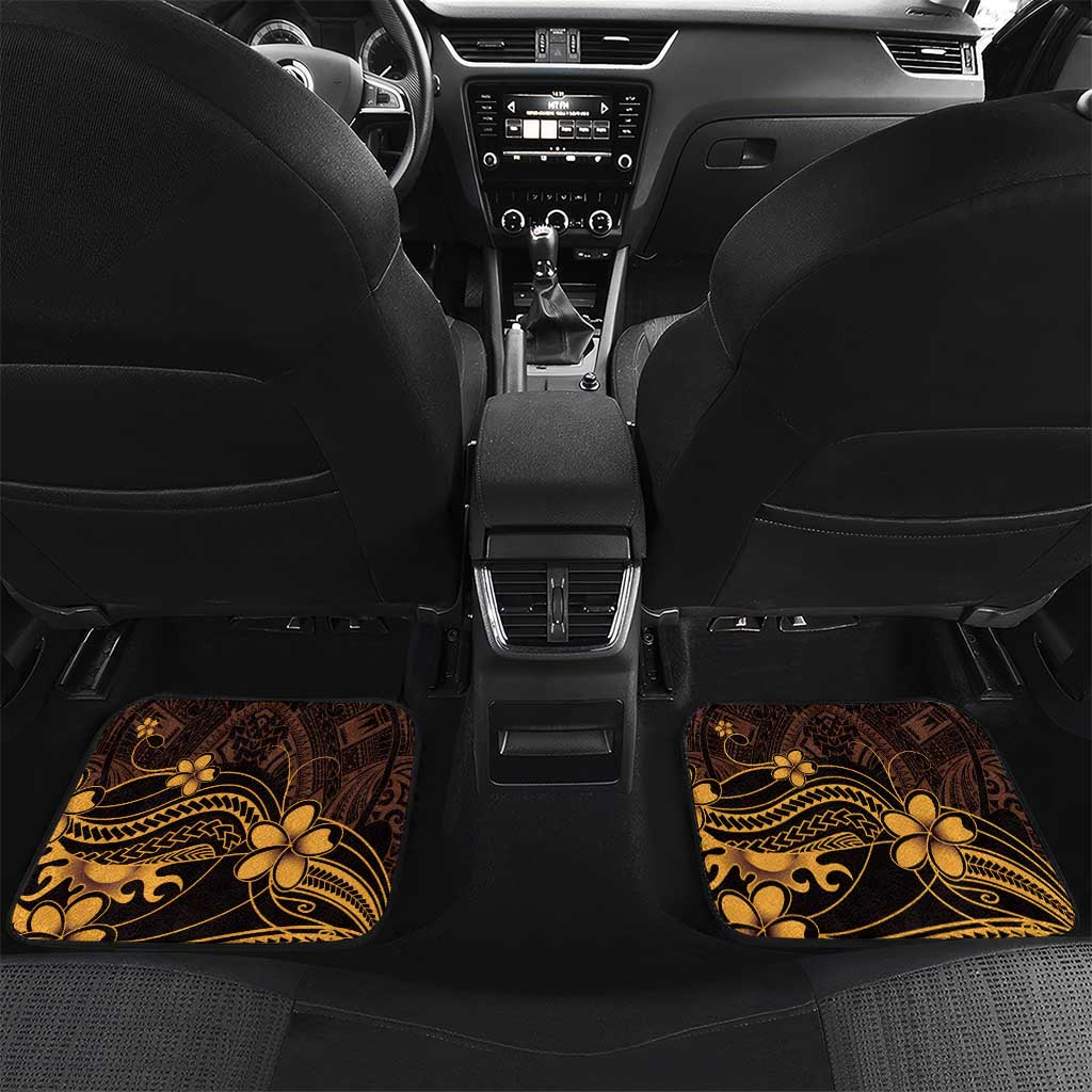 Gold Black Aloha Hawaii Car Mats Polynesian Shark Tattoo With Plumeria - Polynesian Pride