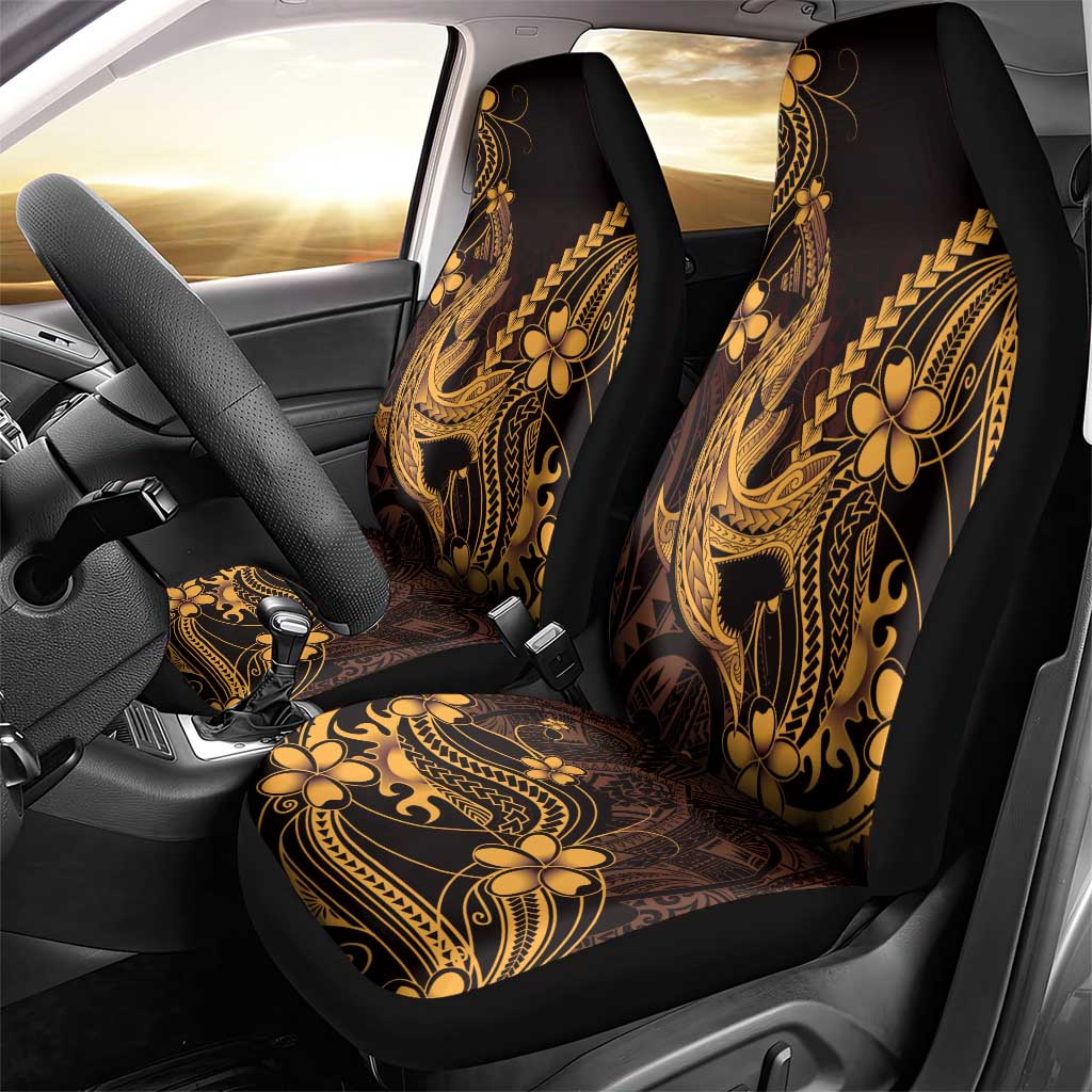 Gold Black Aloha Hawaii Car Seat Cover Polynesian Shark Tattoo With Plumeria - Polynesian Pride