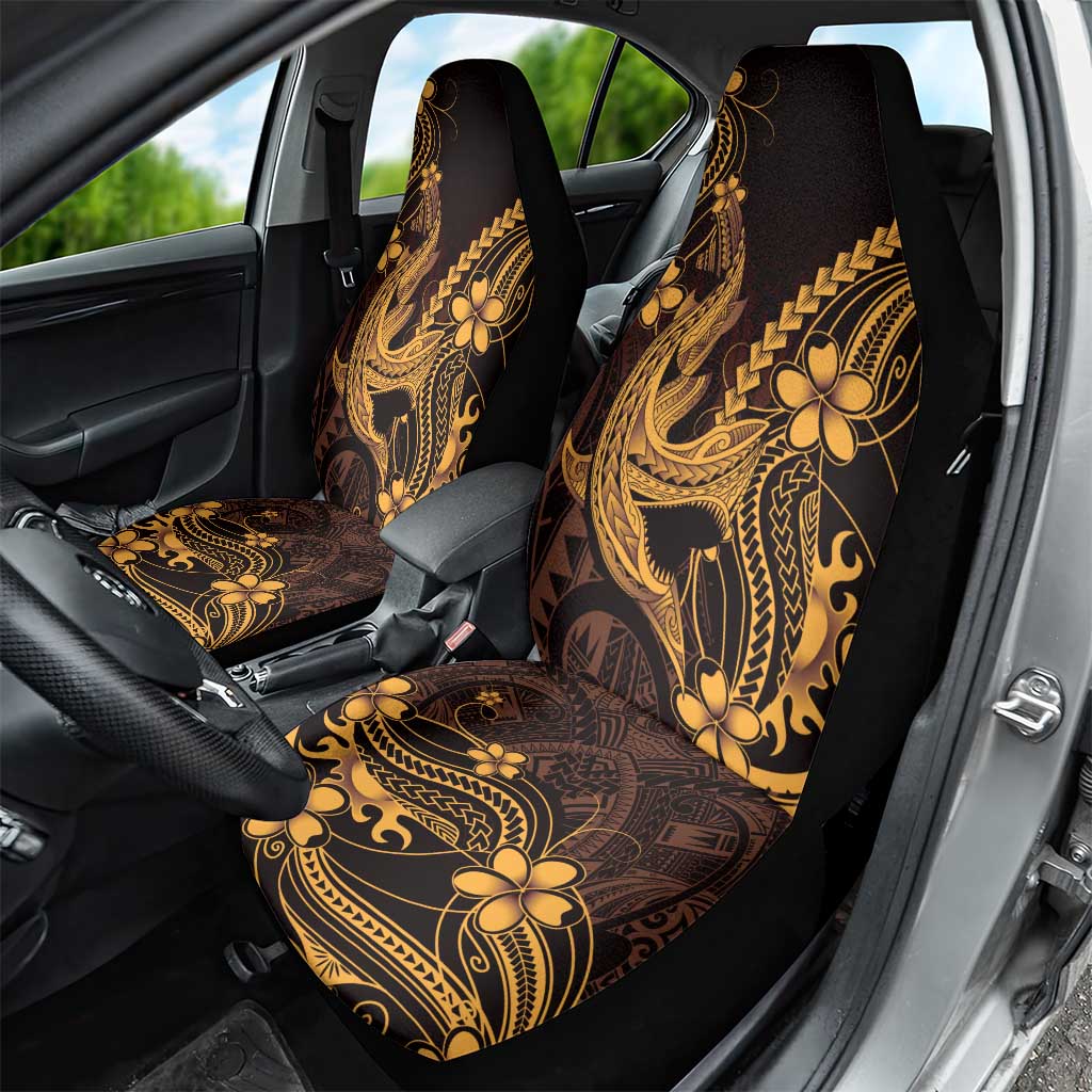 Gold Black Aloha Hawaii Car Seat Cover Polynesian Shark Tattoo With Plumeria - Polynesian Pride