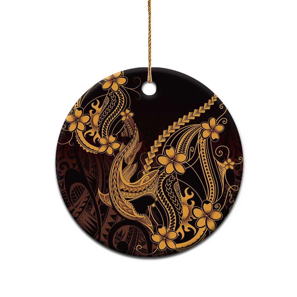 Gold Black Aloha Hawaii Ceramic Ornament Polynesian Shark Tattoo With Plumeria - Polynesian Pride