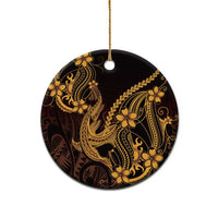 Gold Black Aloha Hawaii Ceramic Ornament Polynesian Shark Tattoo With Plumeria - Polynesian Pride