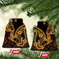 Gold Black Aloha Hawaii Ceramic Ornament Polynesian Shark Tattoo With Plumeria - Polynesian Pride