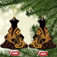 Gold Black Aloha Hawaii Ceramic Ornament Polynesian Shark Tattoo With Plumeria - Polynesian Pride