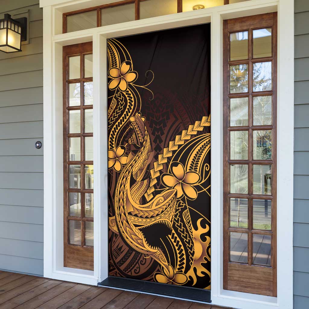 Gold Black Aloha Hawaii Door Cover Polynesian Shark Tattoo With Plumeria - Polynesian Pride