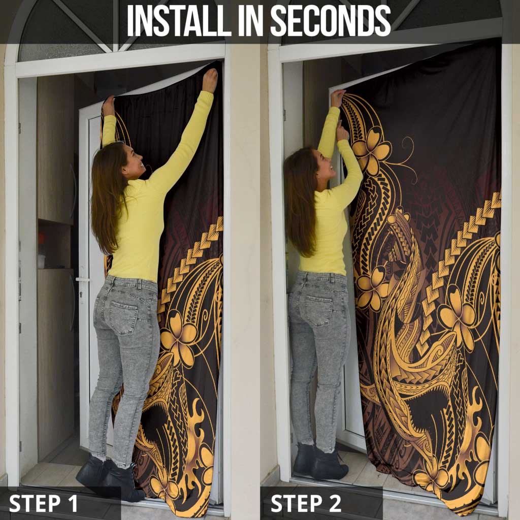 Gold Black Aloha Hawaii Door Cover Polynesian Shark Tattoo With Plumeria - Polynesian Pride