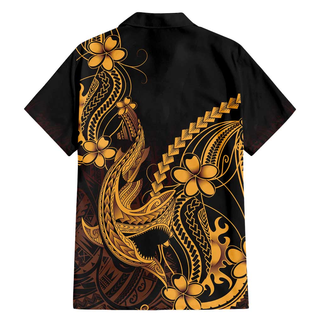 Gold Black Aloha Hawaii Family Matching Summer Maxi Dress and Hawaiian Shirt Polynesian Shark Tattoo With Plumeria - Polynesian Pride