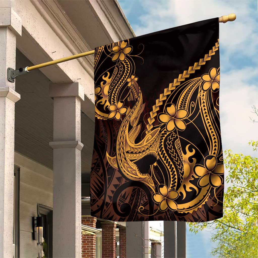 Gold Black Aloha Hawaii Garden Flag Polynesian Shark Tattoo With Plumeria LT14 House Flag Gold - Polynesian Pride