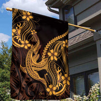 Gold Black Aloha Hawaii Garden Flag Polynesian Shark Tattoo With Plumeria - Polynesian Pride
