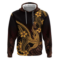 Gold Black Aloha Hawaii Hoodie Polynesian Shark Tattoo With Plumeria LT14 Pullover Hoodie Gold - Polynesian Pride