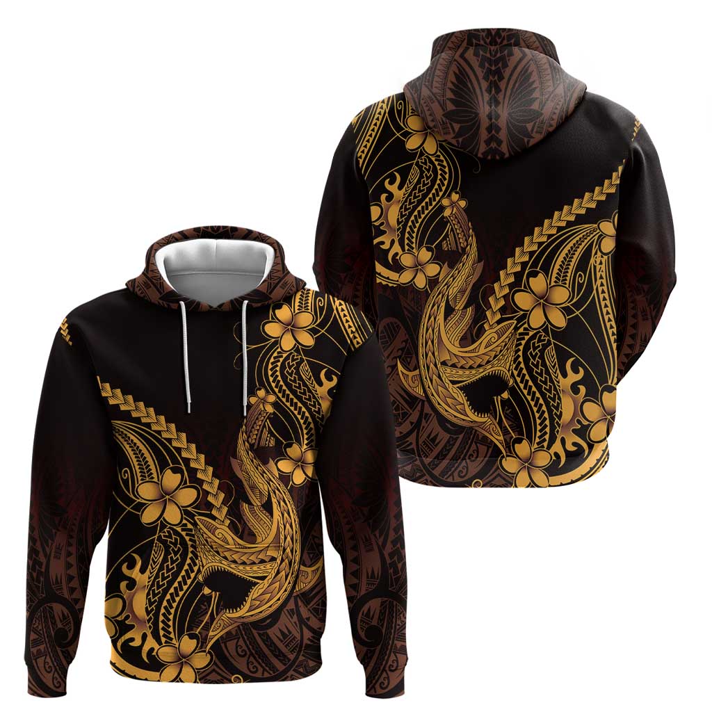 Gold Black Aloha Hawaii Hoodie Polynesian Shark Tattoo With Plumeria LT14 - Polynesian Pride
