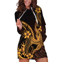 Gold Black Aloha Hawaii Hoodie Dress Polynesian Shark Tattoo With Plumeria - Polynesian Pride