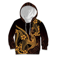 Gold Black Aloha Hawaii Kid Hoodie Polynesian Shark Tattoo With Plumeria - Polynesian Pride