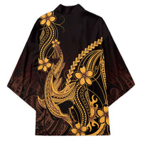 Gold Black Aloha Hawaii Kimono Polynesian Shark Tattoo With Plumeria - Polynesian Pride
