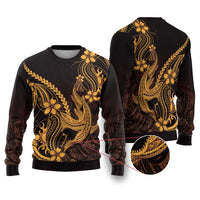 Gold Black Aloha Hawaii Ugly Christmas Sweater Polynesian Shark Tattoo With Plumeria - Polynesian Pride
