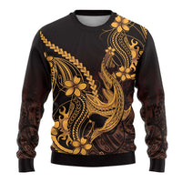 Gold Black Aloha Hawaii Ugly Christmas Sweater Polynesian Shark Tattoo With Plumeria - Polynesian Pride