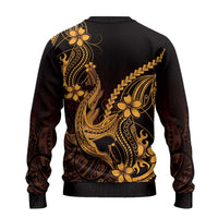 Gold Black Aloha Hawaii Ugly Christmas Sweater Polynesian Shark Tattoo With Plumeria - Polynesian Pride