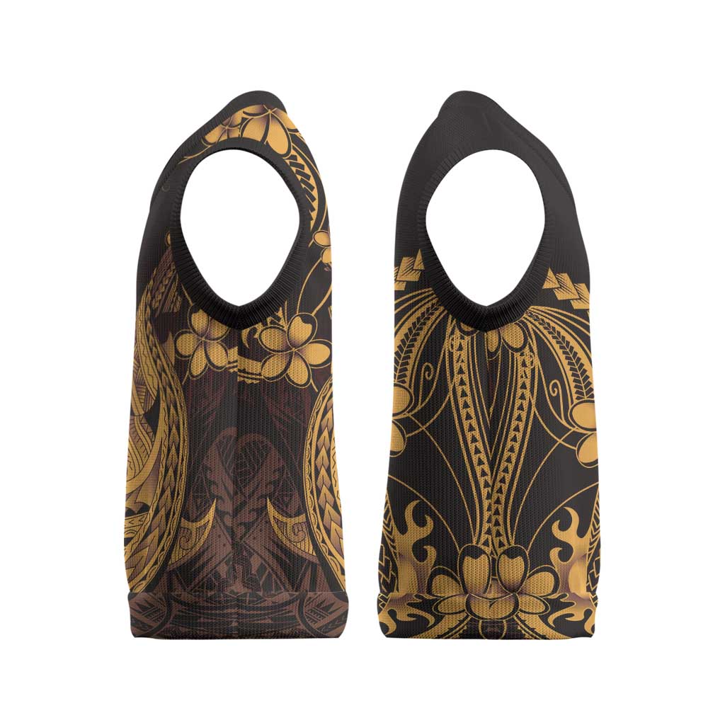 Gold Black Aloha Hawaii Christmas Knitted V-Neck Vest Polynesian Shark Tattoo With Plumeria - Polynesian Pride