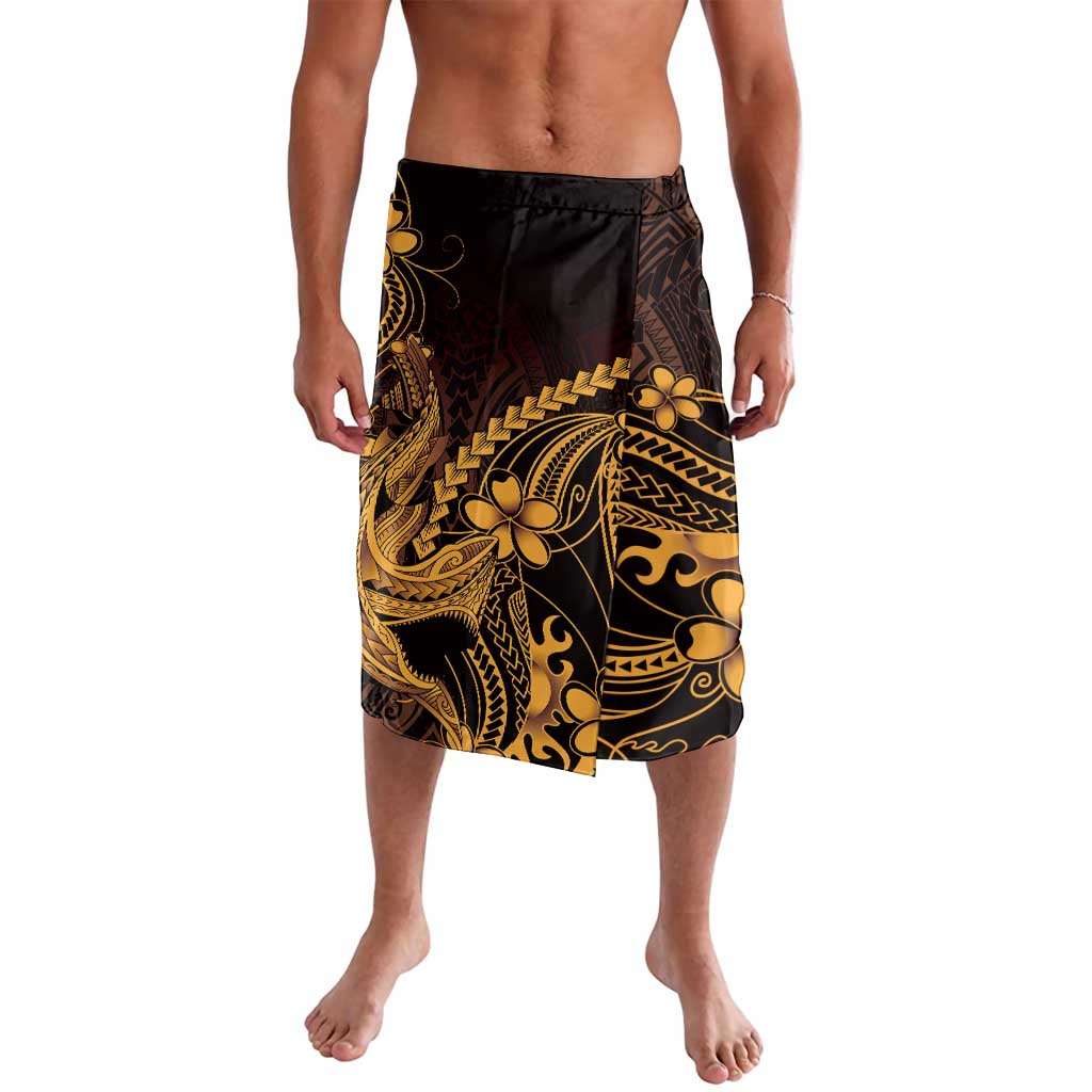 Gold Black Aloha Hawaii Lavalava Polynesian Shark Tattoo With Plumeria - Polynesian Pride
