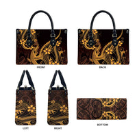 Gold Black Aloha Hawaii Leather Bag Polynesian Shark Tattoo With Plumeria - Polynesian Pride