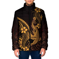 Gold Black Aloha Hawaii Padded Jacket Polynesian Shark Tattoo With Plumeria - Polynesian Pride