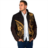 Gold Black Aloha Hawaii Padded Jacket Polynesian Shark Tattoo With Plumeria - Polynesian Pride