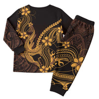 Gold Black Aloha Hawaii Christmas Pajama Set Polynesian Shark Tattoo With Plumeria - Polynesian Pride