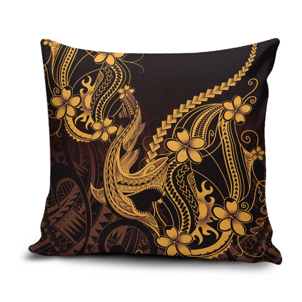 Gold Black Aloha Hawaii Pillow Cover Polynesian Shark Tattoo With Plumeria LT14 Gold - Polynesian Pride