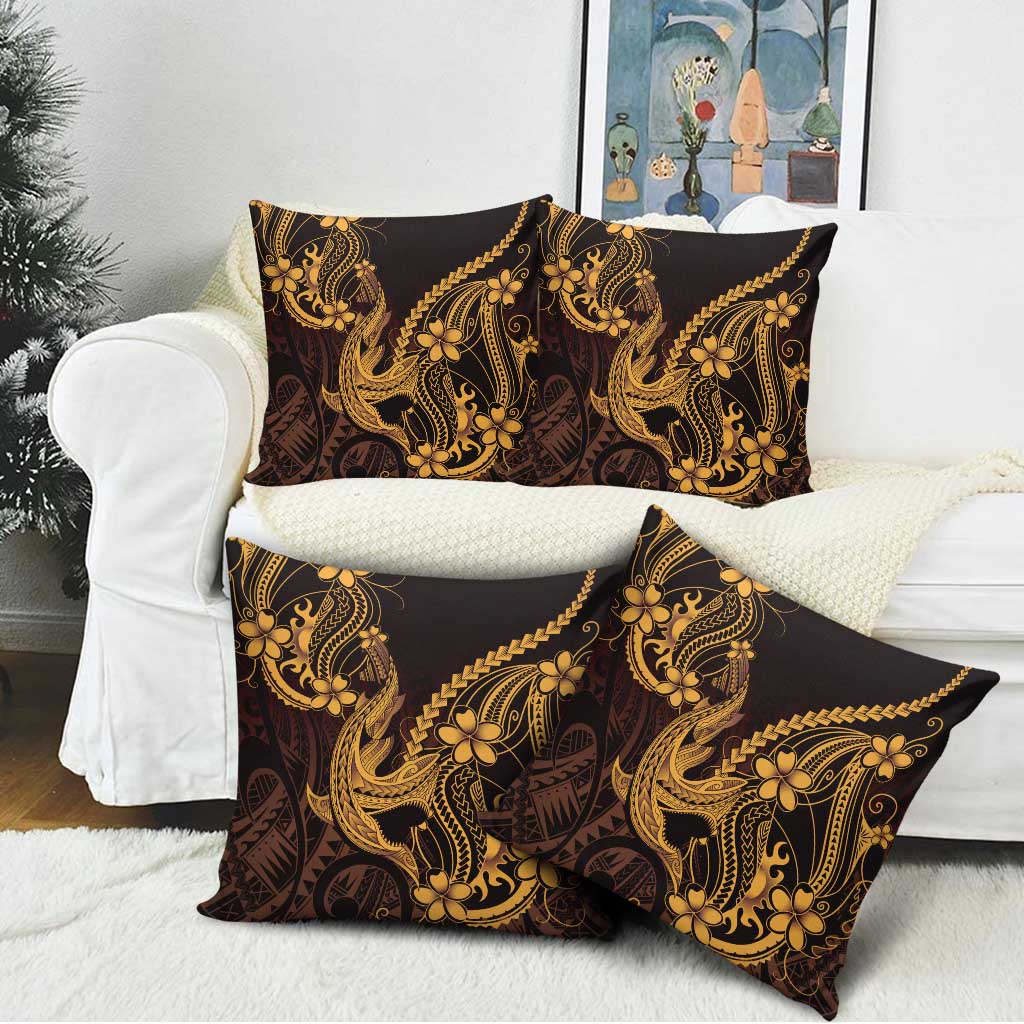 Gold Black Aloha Hawaii Pillow Cover Polynesian Shark Tattoo With Plumeria - Polynesian Pride