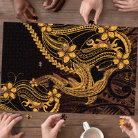 Gold Black Aloha Hawaii Puzzle Polynesian Shark Tattoo With Plumeria - Polynesian Pride