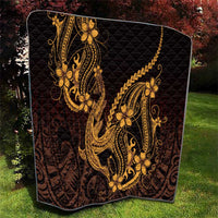 Gold Black Aloha Hawaii Quilt Polynesian Shark Tattoo With Plumeria - Polynesian Pride