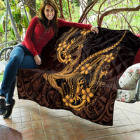 Gold Black Aloha Hawaii Quilt Polynesian Shark Tattoo With Plumeria - Polynesian Pride