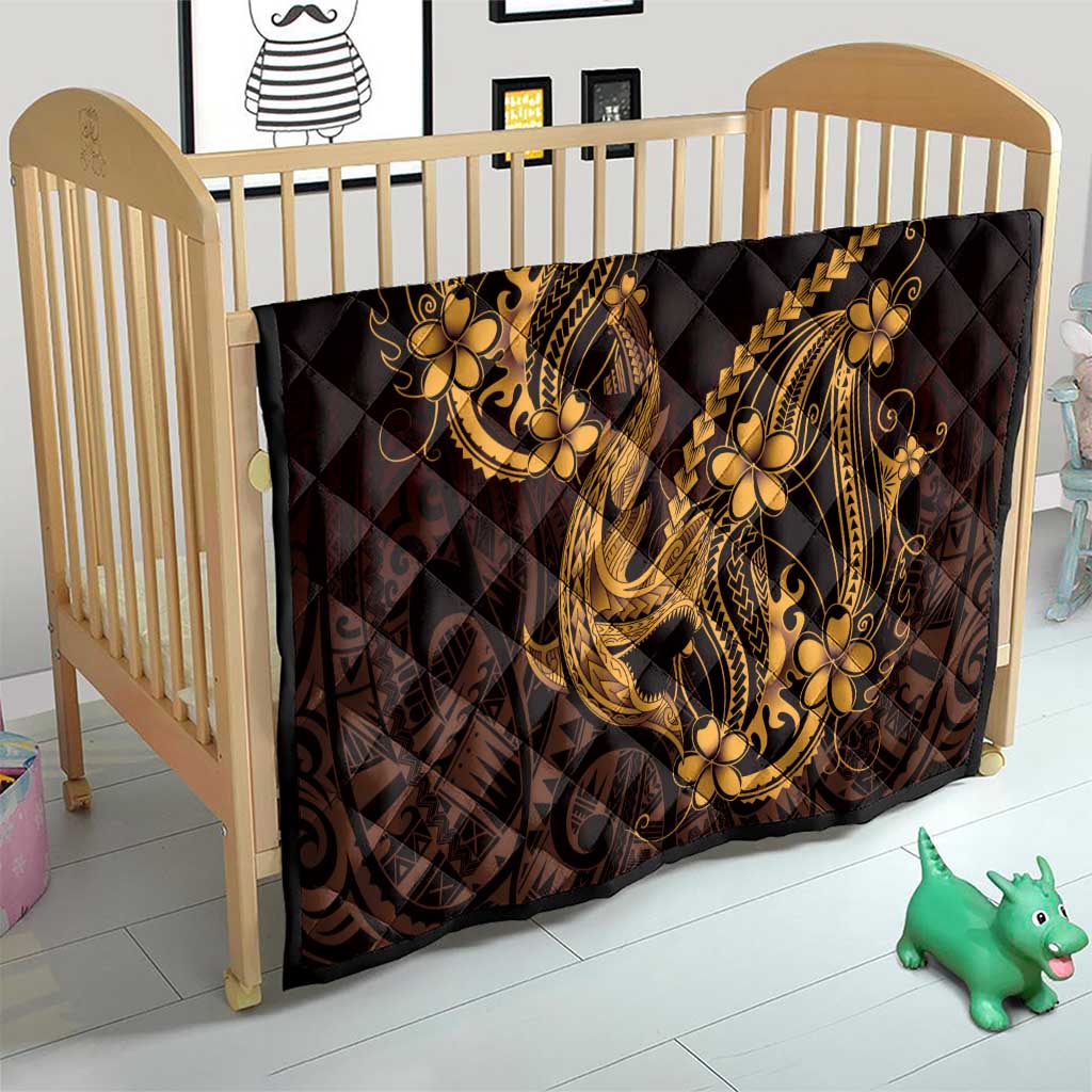 Gold Black Aloha Hawaii Quilt Polynesian Shark Tattoo With Plumeria - Polynesian Pride