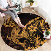 Gold Black Aloha Hawaii Round Carpet Polynesian Shark Tattoo With Plumeria - Polynesian Pride