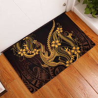 Gold Black Aloha Hawaii Rubber Doormat Polynesian Shark Tattoo With Plumeria - Polynesian Pride