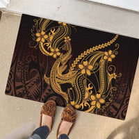 Gold Black Aloha Hawaii Rubber Doormat Polynesian Shark Tattoo With Plumeria - Polynesian Pride