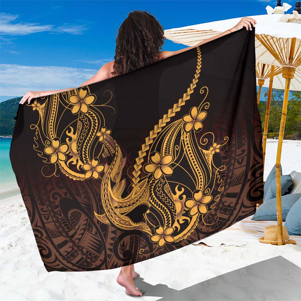 Gold Black Aloha Hawaii Sarong Polynesian Shark Tattoo With Plumeria LT14 One Size 44 x 66 inches Gold - Polynesian Pride