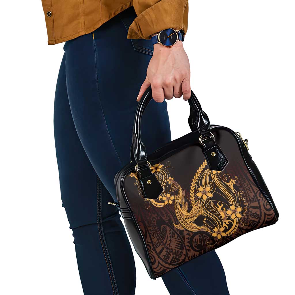 Gold Black Aloha Hawaii Shoulder Handbag Polynesian Shark Tattoo With Plumeria - Polynesian Pride