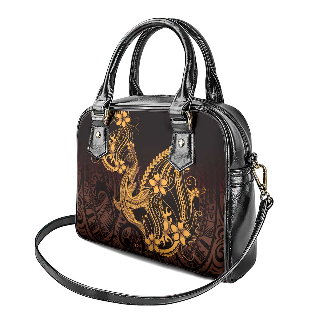 Gold Black Aloha Hawaii Shoulder Handbag Polynesian Shark Tattoo With Plumeria - Polynesian Pride