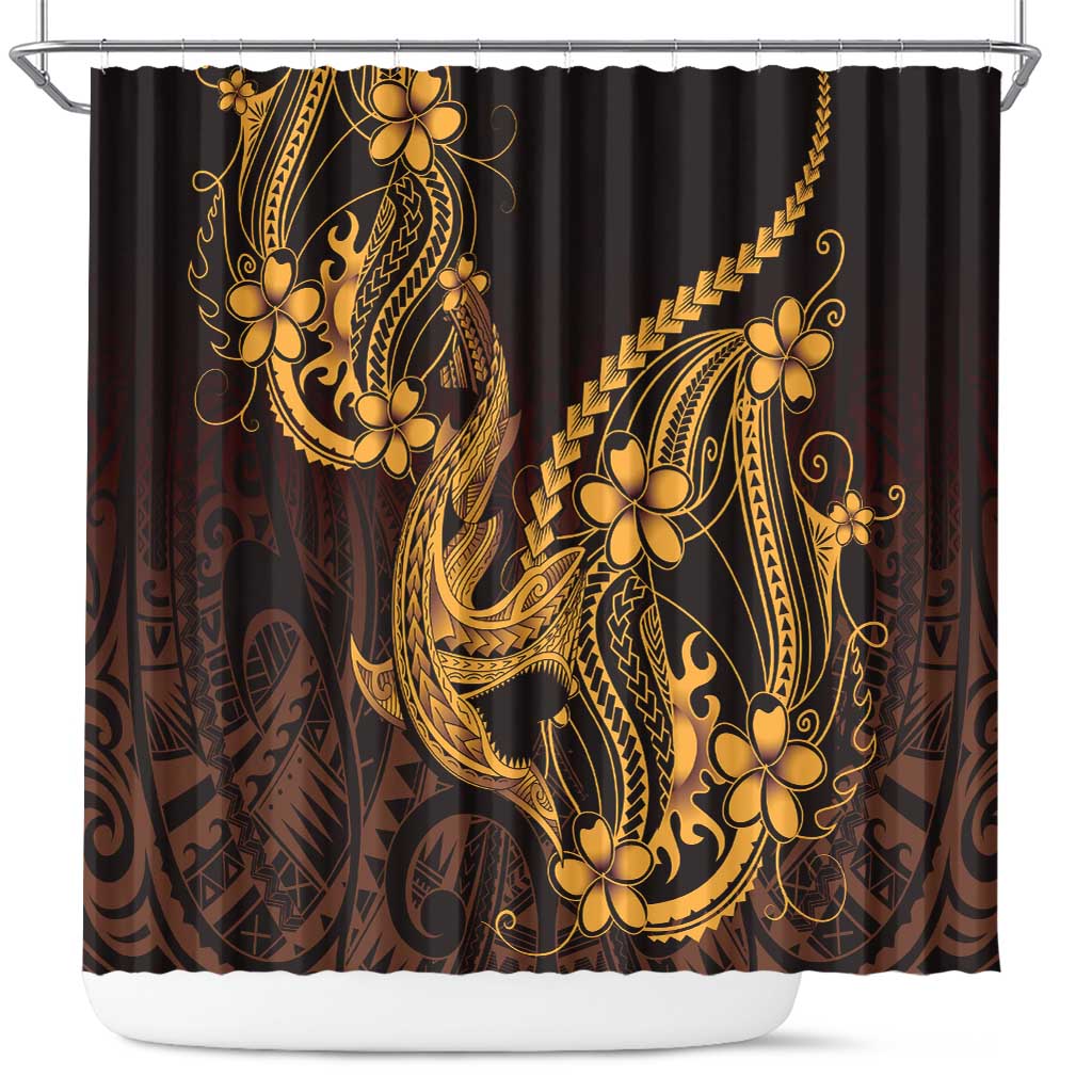Gold Black Aloha Hawaii Shower Curtain Polynesian Shark Tattoo With Plumeria LT14 Gold - Polynesian Pride